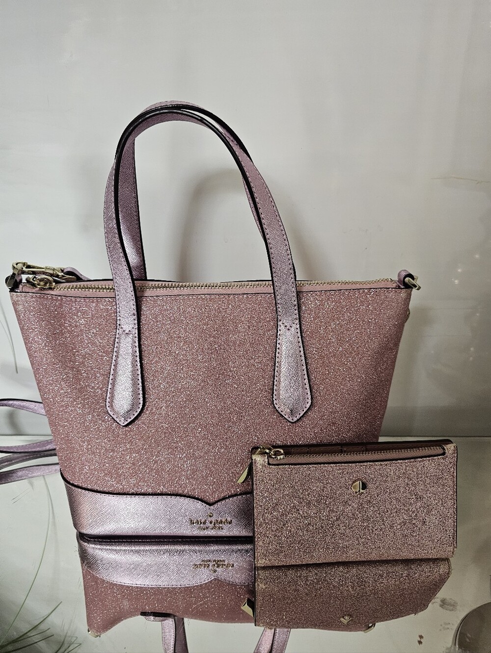 kate spade Pink Glitter Tote with Matching Wristlet